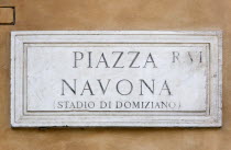Wall street sign for Piazza Navona once the Stadium of DomitianEuropean Italia Italian Roma Southern Europe History