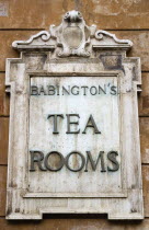 The wall sign for Babingtons Tea Rooms the 19th Century establishment serving English food for homesick exiles in Piazza di Spagna at the foot of the Spanish StepsEuropean Italia Italian Roma Souther...