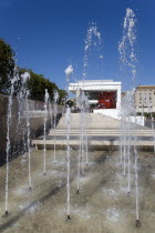 Lazio Fountains in front of the Ara Pacis The Altar of Peace a monument from 13 BC celebrating the peace created in the Mediteranean by Emperor Augustus after his victorious campaigns in Gaul and Spai...