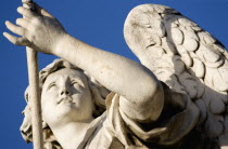 Statue of a winged female angel on the Ponte Sant Angelo bridge over the River TiberEuropean Italia Italian Roma Southern Europe History Religion Religious