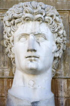 Vatican City Museums A large bust of Caesar Augustus in the Courtyard of the Belvedere PalaceEuropean Italia Italian Roma Southern Europe Catholic Principality Citta del Vaticano History Learning Les...