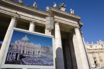 Vatican City A giant  video television screen in Piazza San Pietro in front of the basilica of Saint Peter showing the whole square during an audience by Pope Benedict XVIEuropean Italia Italian Roma...