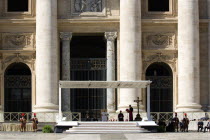 Vatican City Pope Benedict XVI under a canopy during an audience in Piazza San Pietro in front of the Basilica of Saint PeterEuropean Italia Italian Roma Southern Europe Catholic Principality Citta d...