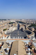 Vatican City View from the Dome of the Basilica of St peter across the Piazza San Pietro circled by Bernini colonnade towards Castel Sant Angelo and the River TiberEuropean Italia Italian Roma Southern Europe Catholic Principality Citta del Vaticano Papal Religion Religious