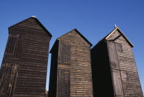 The Net Shops. Tall black wooden huts used for storing fishing nets. European Great Britain Europe United Kingdom Northern Europe UK