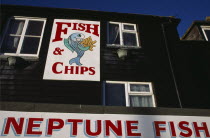 Neptune Fish and Chip Shop.Seaside townEuropean Great Britain UK United Kingdom British Isles Northern Europe Store