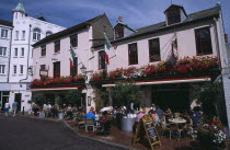 Donatello Italian restaurant in Brighton Place  The Lanes. People eating and drinking at outside tablesEuropean Great Britain Europe UK United Kingdom British Isles Northern Europe