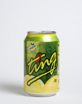 A tin of Ting the Jamaican Grapefruit soft drink on a white backgroundPop Jamaica Fruit Fizzy Carbonated West Indies Pop Jamaica Fruit Fizzy Carbonated West Indies