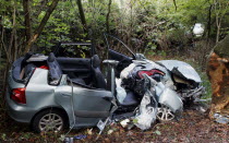 Honda Civic which has had its roof cut off to remove passengers involved in road traffic accident.RTA Automobiles Autos European Crash