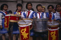 Girls playing drums in school bandPercussion InstrumentDrums Asia Asian Chinese Chungkuo Jhonggu Kids Zhonggu
