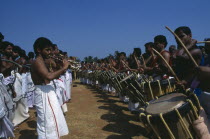 Musicians playing at Great Elephant March.Percussion InstrumentDrumsAsia Asian Bharat Inde Indian Intiya Kerela Kerala