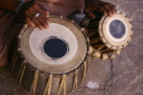 Cropped shot of tabla player. Percussion InstrumentDrums Asia Asian Bharat Inde Indian Intiya One individual Solo Lone Solitary 1 Single unitary