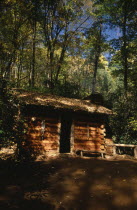 Cherokee Reservation  Oconaluftee Indian Village. Reconstruction of 18th century home. American North America Northern United States of America
