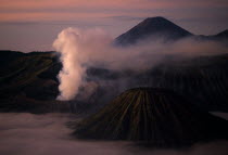 Aerial view of smoking craters.Gunung Bromo Asian Scenic Southeast Asia Southern