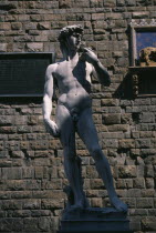 One of the copies of David by Michelangelo in front of the Palazzo Vecchio in the Piazza della SignoriaFirenze Italia Italian Southern Europe 1 European History Single unitary Toscana Tuscan