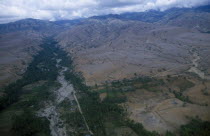 Aerial view over river valley showing fertile flood plainAsian Scenic Southeast Asia Southern