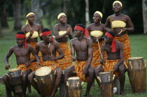 Tribal drummers dressed in Kente cloth. Near Accra.Percussion InstrumentDrumsAfrican Ghanaian Indigenous Western Africa Indegent