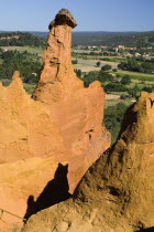 Cheminee de Fee or Fairy Chimneys.  Eroded ochre rock peaks in area known as Colorado Provencal.European French Western Europe