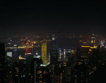 Hong Kong island skyline at night.Asia Asian Chinese Chungkuo Jhonggu Nite Zhonggu