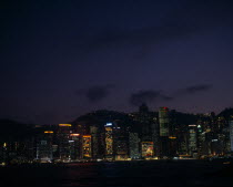 Hong Kong island skyline at night.Asia Asian Chinese Chungkuo Jhonggu Nite Zhonggu