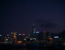 Hong Kong island skyline at night.Asia Asian Chinese Chungkuo Jhonggu Nite Zhonggu