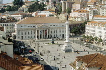 Dom Pedro IV statue  Teatro Nacional De Dona Maria II  Rossio Square  from Elevator Santa Justa.European TravelTourismHolidayVacationExploreRecreationLeisureSightseeingTouristAttractionTour...