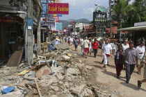 Tsunami  carnage the day after. What is left of Patong on the beach road. Patong is the busiest part of Phuket with hotels  bars  and shops in a very tightly condensed area  and being peak season had...