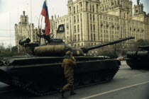 Tanks travelling down street during coup attempt.Making film Eastern Europe Europe & Asia European Moskva Rossija Rossiya Russian Traveling
