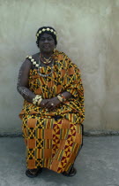 Portrait of the Queen Mother wearing traditional Ashanti cloth.African Asante Classic Classical Ghanaian Historical Mum Older One individual Solo Lone Solitary Western Africa 1 History Single unitary