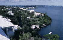 Hamilton Bay and waterside houses.Bermudian Scenic West Indies