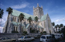 Cathedral of the Most Holy Trinity.  Exterior with busy street in foreground.Bermudian Religion Religious West Indies