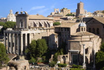The Forum with the Temple of Antoninus and Faustina on the left and the domed Temple of Romulus on the rightEuropean Italia Italian Roma Southern Europe History Religion Religious