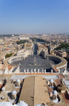 Vatican City View from the Dome of St Peters Basilica over the city towards the River Tiber and Castel Sant Angelo with the Colonnade by Bernini around the Square in the foregroundEuropean Italia Ita...