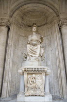 Colossal Statue of Sitting Rome Cesi Roma in a niche within the courtyard of the Palazzo dei Conservatori on the Capitol. The marble statue of a seated woman dates from the Hadrian period of 117-138 B...