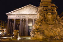 The Piazza della Rotonda with the Pantheon beyond the Rotonda Fountain illuminated at nightEuropean Italia Italian Roma Southern Europe History Nite Religion Religious