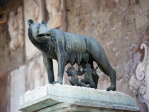 Bronze statue of Romulus and Remus feeding from the she wolf beside the Palazzo Senatorio on the CapitolEuropean Italia Italian Roma Southern Europe History Religion Religious