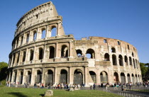 Tourists outside the Colosseum built by Emperor Vespasian in AD 69European Italia Italian Roma Southern Europe History Holidaymakers Tourism