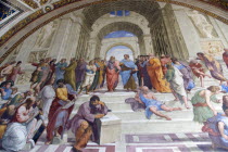 Vatican City Museum Room of The Signatura 16th Century fresco by Raphael called the School of Athens representing the truth acquired through reasonEuropean Italia Italian Roma Southern Europe Atenas...