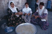 Kurdish women handmaking noodles.food preparation Cultural Cultures European Female Woman Girl Lady Middle East Order Fellowship Guild Club Turkish Turkiye Western Asia