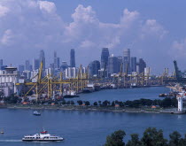 Port of Singapore with the city skyline in the backgroundAsian Singaporean Singapura Southeast Asia Xinjiapo