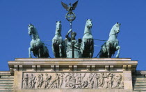 The Brandenburg Gate.  The Quadriga on top of the gate.  Chariot drawn by four horses driven by Victoria  Roman goddess of victory.4 Deutschland Equestrian European Religion Religion Religious Judais...