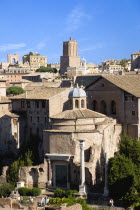 The domed Temple of Romulus in the Forum which survived as part of the church of Santa Cosma e DamianoEuropean Italia Italian Roma Southern Europe History Holidaymakers Religion Tourism Tourist