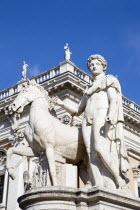 One of the statues of the Dioscuri Castor and Pollux at the top of the Cordonata in front of the Palazzo Nuovo on the CapitolEuropean Italia Italian Roma Southern Europe 1 History Single unitary