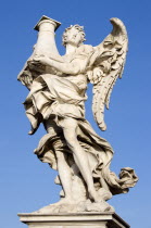Statue of a winged female angel on the Ponte Sant Angelo bridge over the River TiberEuropean Italia Italian Roma Southern Europe History Religion Religious