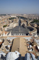 Vatican City View from the Dome of the Basilica of St peter across the Piazza San Pietro circled by the Bernini colonnade towards Castel Sant Angelo and the River TiberEuropean Italia Italian Roma So...