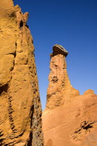 Cheminee de Fee or Fairy Chimneys.  Typical view of eroded  ochre rock pinnacles whence the name originated in area known as Colorado Provencal.Ochre Trail European French Western Europe Scenic