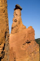Cheminee de Fee or Fairy Chimneys.  Typical view of eroded  ochre rock pinnacles whence the name originated in area known as Colorado Provencal.Ochre Trail  European French Western Europe Scenic