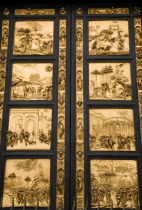 The 15th Century East Doors of the Baptistry of the Cathedral of Santa Maria del Fiore the Duomo. The panels are by the artist Lorenzo Ghilberti  and were dubbrd the Gate Of Paradise by MichelangeloE...