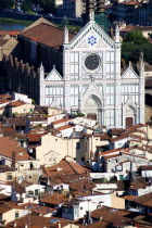 The 19th century marble facade of the 13th century Gothic church of Santa Croce containing the tombs of famous Florentines such as Michelangelo and GalilieoEuropean Italia Italian Southern Europe Tos...