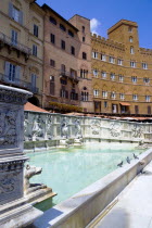 The 19th Century replica of the 15th Century white marble Fonte Gaia fountain by the artist Jacopo della Quercia in the Piazza del CampoEuropean Italia Italian Southern Europe Toscana Tuscan History